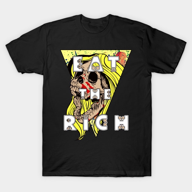 Eat the Rich Blonde Zombie Skull Karen T-Shirt by Glass Table Designs